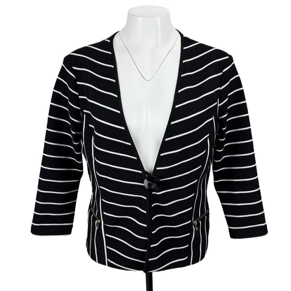 FRANK LYMAN Design Striped Lightweight Cover Up Womens Sz 10 Black White